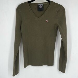 Vintage Y2K Polo Jeans Ralph Lauren Womens Medium Green Ribbed Long Sleeve Top M